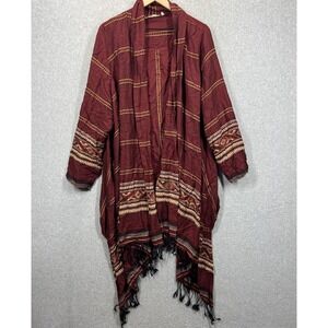 Soft‎ Surroundings Kimono Cardigan Womens 1X Maroon Geometric Fringe Boho EUC